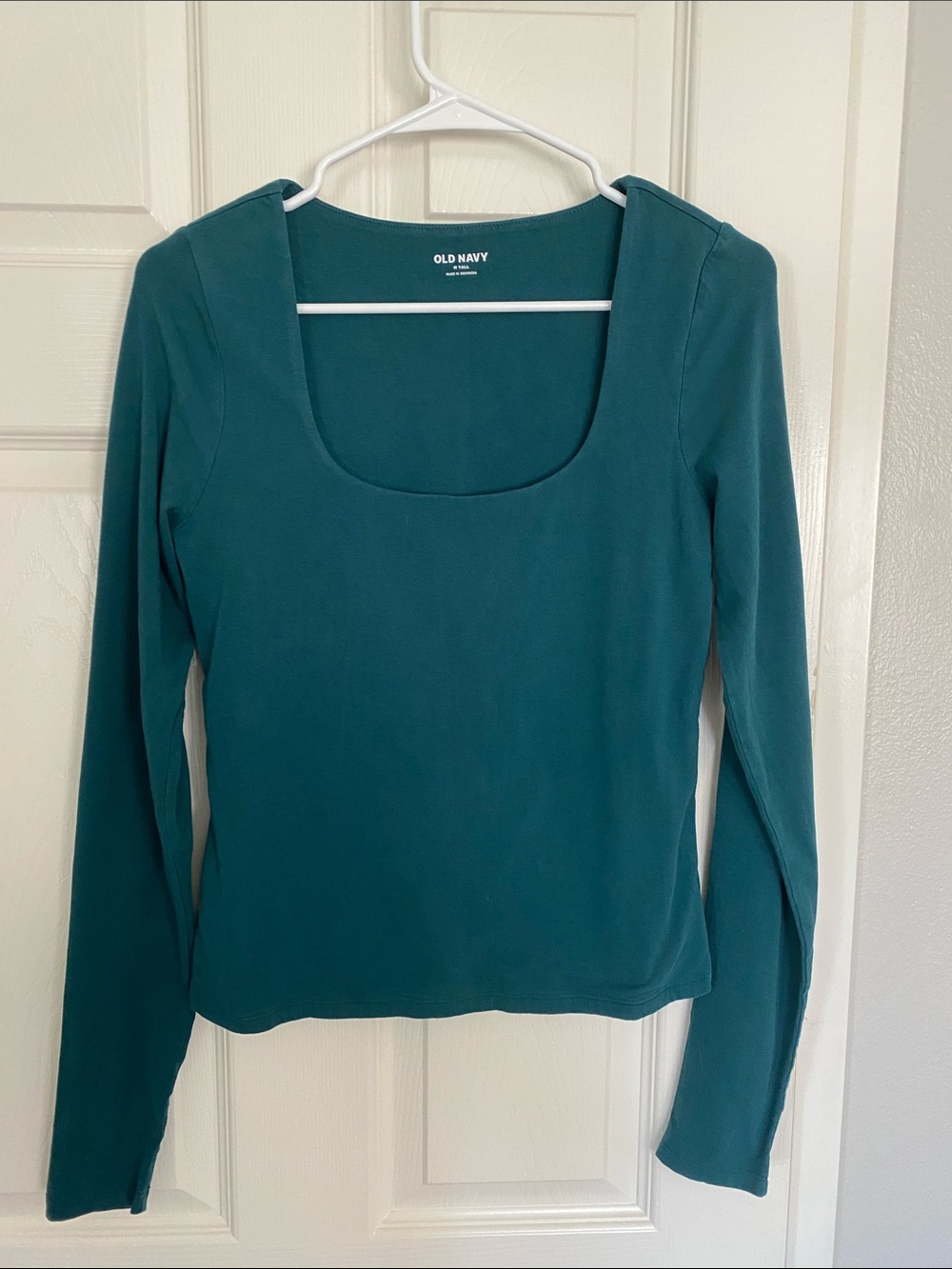 Old Navy Women's Dark Emerald Square-Neck Long Sleeve Top